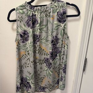 Floral Sleeveless Top - Green and Purple